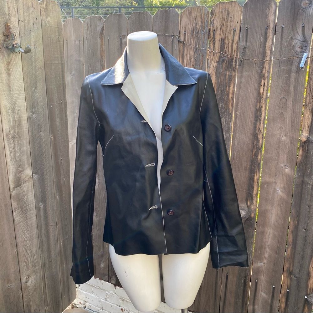 Vintage 90’s Black and beige reversible Leather Women's Jacket size small